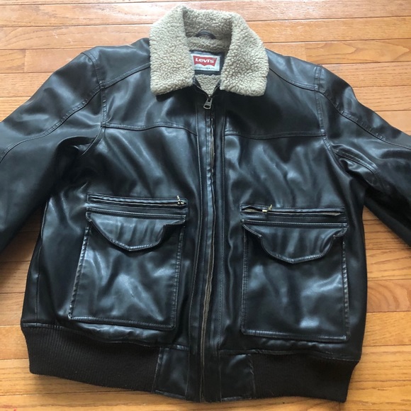 Levi Mens Faux Leather Sherpa Coat 